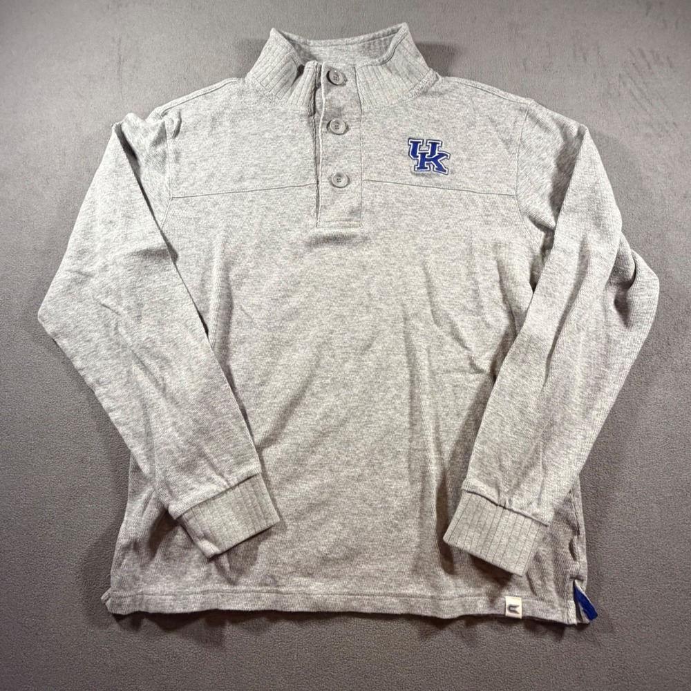 Colosseum Kentucky Wildcats Mens Medium Gray Waffle Knit Button Pullover UK Logo